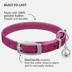 CollarDirect Leather Cat Collar with Bell - Kitten Collar, Small and Big Cat Strap for Boy Cats, Girl Cats with Safety Elastic Strap (Neck Fit 6"-7", Pink)