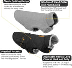 Queenmore Dog Winter Coat Warm Puffer Jacket Waterproof Plush Lining Thermal Cold Weather Vest for Small Medium Large Dogs, Windproof Easy On Pet Jacket Black L