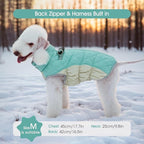 FUAMEY Dog Coat for Small Dogs,Waterproof Dog Winter Jacket with Harness Built in Puppy Cold Weather Coats Reflective Pet Vest with Zipper Warm Fleece Dogs Snowsuit Windproof Mint Green S