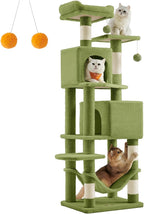 Feandrea Cat Tree, 61-Inch Cat Tower for Indoor Cats, Plush Multi-Level Cat Condo with 5 Scratching Posts, 2 Perches, 2 Caves, Hammock, 2 Pompoms, Grass Green UPCT192C02