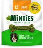 Minties Dental Chews for Dogs, 12 Count, Vet-Recommended Mint-Flavored Treats for Large Dogs Over 50 lbs, Dental Bones Clean Teeth, Fight Bad Breath, and Removes Plaque and Tartar