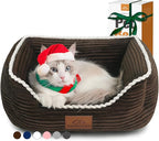 Cat Dog Bed for Pets, Rectangle Pet Bed Gift for Puppy and Kitten, Machine Washable Calming Fluffy Pet Couch Sofa for Indoor Outdoor, Portable Soft Cat Bed with Non-Slip Bottom (Small, Brown)