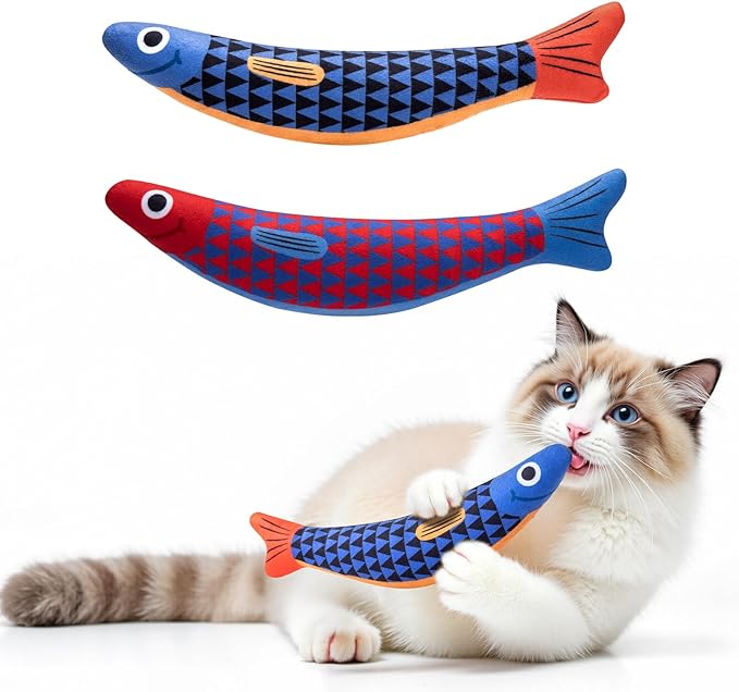 Cat Toys with[5000mg A+Natural Catnip &Silvervine] [Baby Grade] Interactive Soft Chew Kicker Cat Toys for Indoor Cats & Kittens, [Crinkle &Bell] Fish Sound Toy, Drives Bored Cat Crazy with Fun