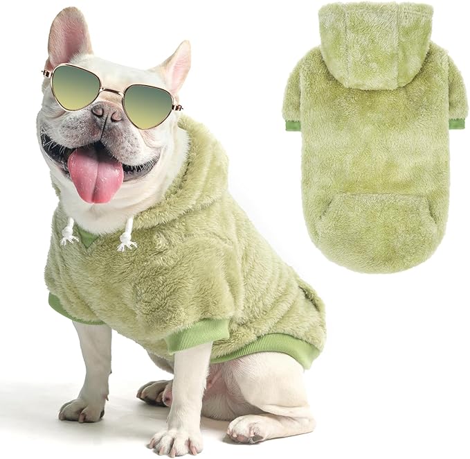 SCENEREAL Fleece Sweater Hoodie for Small Medium Large Dogs, Fuzzy Warm Sweatshirt With Pocket, Girl Boy Clothes for Winter/Fall, Designer Cute Male/Female Apparel With Leash Hole