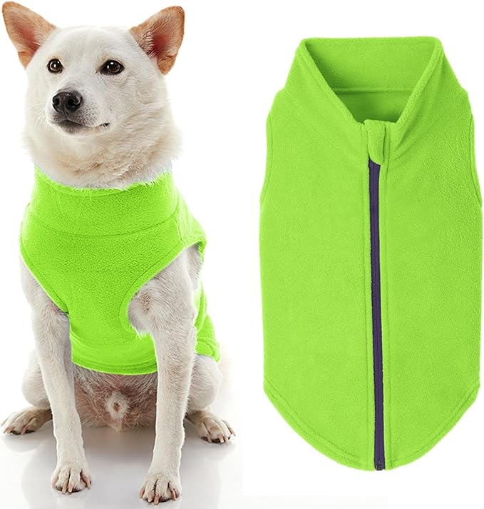Gooby Zip Up Fleece Dog Sweater - Lime, 2X-Large - Warm Pullover Fleece Step-in Dog Jacket with Dual D Ring Leash for Small to Medium Dogs