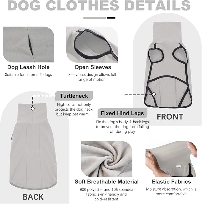ROZKITCH Dog Winter Coat Soft Pullover Pajamas, Pet Windproof Warm Cold Weather Jacket Vest Cozy Onesie Jumpsuit Apparel Outfit Clothes for Small Medium Large Dogs Walking Sleep Grey L
