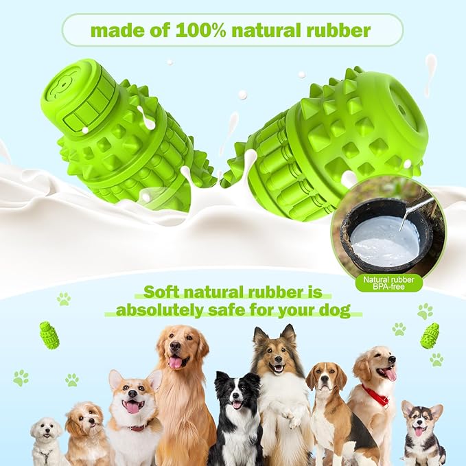 PIFFZEDO Dog Toys for Aggressive Chewers,Interactive Natural Rubber Chew & Squeaky Toy for Medium Breed Only(Not for Small Dog),Dog Toothbrush,Tough & Durable (Green,Medium)