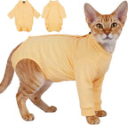 T'CHAQUE Cat Surgery Recovery Suit, Anti-Licking Onesie for Post-Spay/Neuter Abdominal Wound, Cat Recovery Suit with Adjustable Drawstring Collar - Long Sleeve Kitten Surgical Onesie, Orange, M