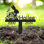 Custom Rabbit Memorial Garden Stake, Personalized Pet Plaque, Metal Engraved Sign with Stake, 8 Inches, Black