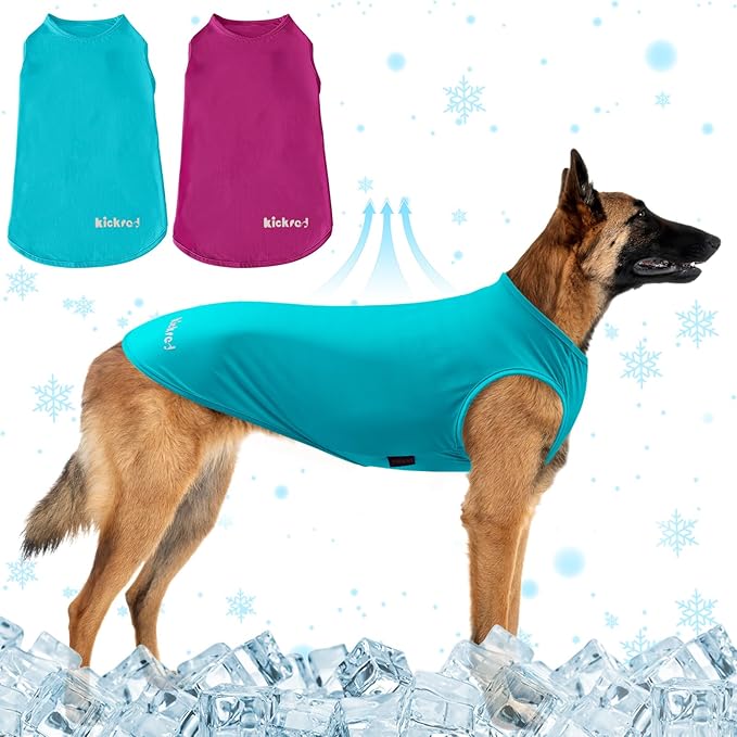2 Pack Dog Shirts, Ice Pet Vest Dog Clothes for Instant Cooling, Ultra Lightweight Breathable Sleeveless T-Shirts for Large Dogs, Purple+Blue (M)