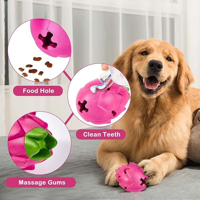AUSCAT Dog Treat Dispensing Toys, Dispensing Puzzle Dog Toy for Aggressive Chewers, Rubber Dog Treat Dispenser, Interactive Stimulation Dog Food Toys, Pitaya Shape