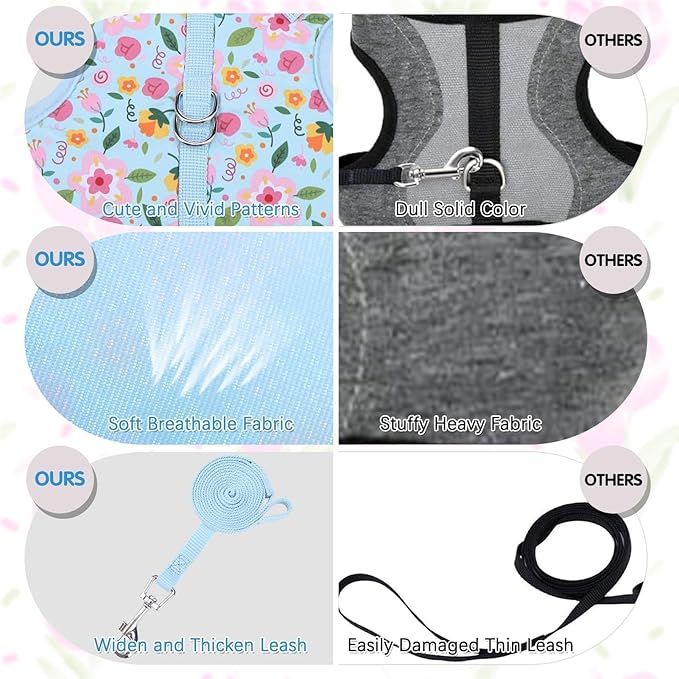 BINGPET Cat Harness and Leash Set Escape Proof for Walking,Step-in Harness with Lightweight Soft Breathable Mesh,Adjustable Easy Control Harness for Kitten Puppy Small Medium Large Cats(Flower,M)