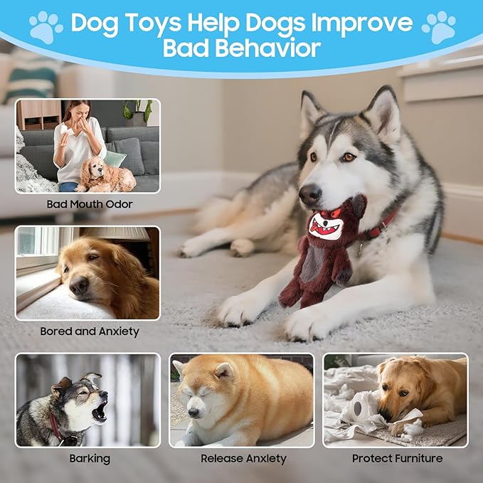 Bzonsmart Squeaky Dog Toys.Tough Plush Chew Toys for Dogs.Interactive Dog Toys to Keep Puppies Medium Large Breed Dogs Busy ..Durable Anti-Boredom Dog Toys for Teething & Playtime.
