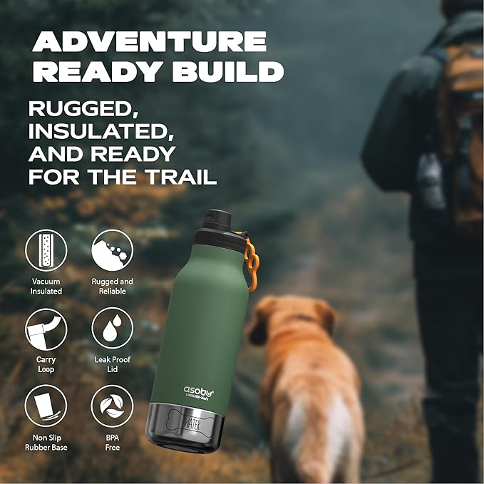 Asobu Dog Barky Bottle – Insulated Stainless Steel Water Bottle with 2 Removable Dog Bowls for Food, Treats & Water – Pet-Friendly Travel Bottle for Hiking, Road Trips & Outdoor Adventures