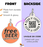 Personalized QR Code Dog Tags - Choose from 25+ Tag Designs - QR Code Links to Your Profile - Unique, Cute, Funny, Sassy Pet ID Tag (Free Beer Upon Return, Large (1.25 inch))