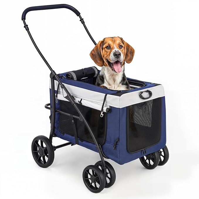 MoNiBloom Dog Cat Stroller for Dogs Cats, 4 Wheels Pet Stroller Jogger w/Detachable Carrier, Travel Strolling Cart, Soft Collapsible Dog Crate