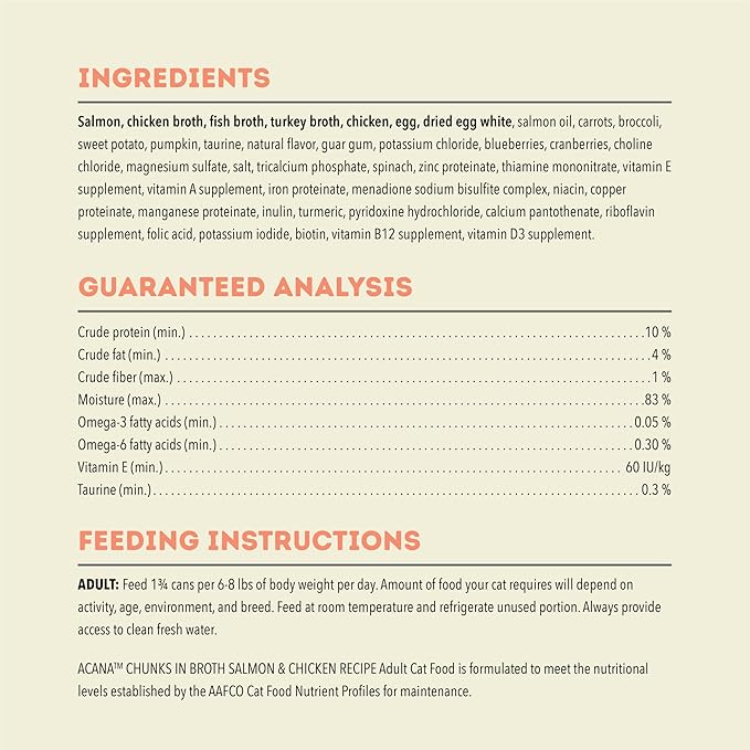 ACANA Chunks in Broth Wet Cat Food Salmon & Chicken Recipe 5.5oz Cans (6 Count)