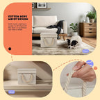 Dog Toy Basket with Lid, Dog Basket for Toys, Dog Toy Box with Cotton Rope Handles, Collapsible Storage Bins for Dog Toys, Dog Storage Organizer, Beige