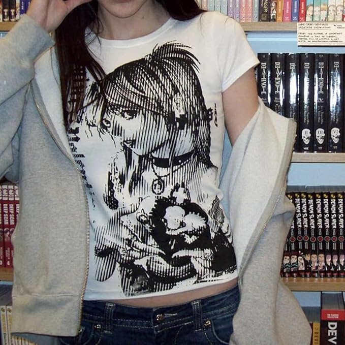 Graphic Tees Y2k Baby Tee Teens 2000s Vintage T Shirts Emo Grunge Printed Summer Crop Tops 2024