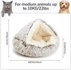 Calming Cat Beds, Fluffy Plush Round Cat Cave Washable, Cozy Warming Anti-Slip Small Dog Bed for Puppy and Kitten, Soft Anti Anxiety Pet Nest (24×24 inch, Coffee)