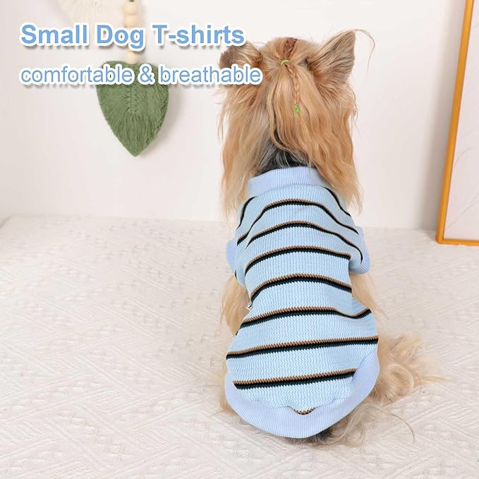 Dog Shirt, Pet Clothes for Chihuahua, Yorkie Teacup Costumes Striped, Small Dogs Sleeveless Tank Top Vest, Breathable Cotton Puppy T-Shirt, Cat Apparel Outfit (Blue, M)