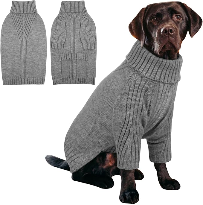 IECOii XL Dog Sweater,Winter Doggy Clothes for Large Dogs Girl Boy,Warm Pullover Soft Dog Sweater Turtleneck,Lightweight & Good Stretch for Active Dogs Like Beagle,Border Collie (Light Grey,XLarge)