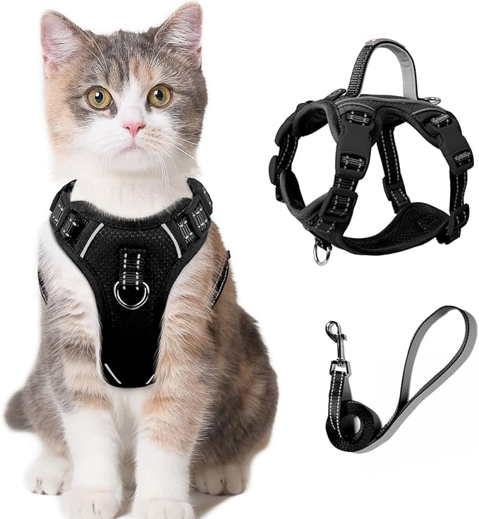 Cat Harness and Leash Set for Walking Escape Proof for Small Large cat Kitten Harness with ID tag Pocket (Black,XS)
