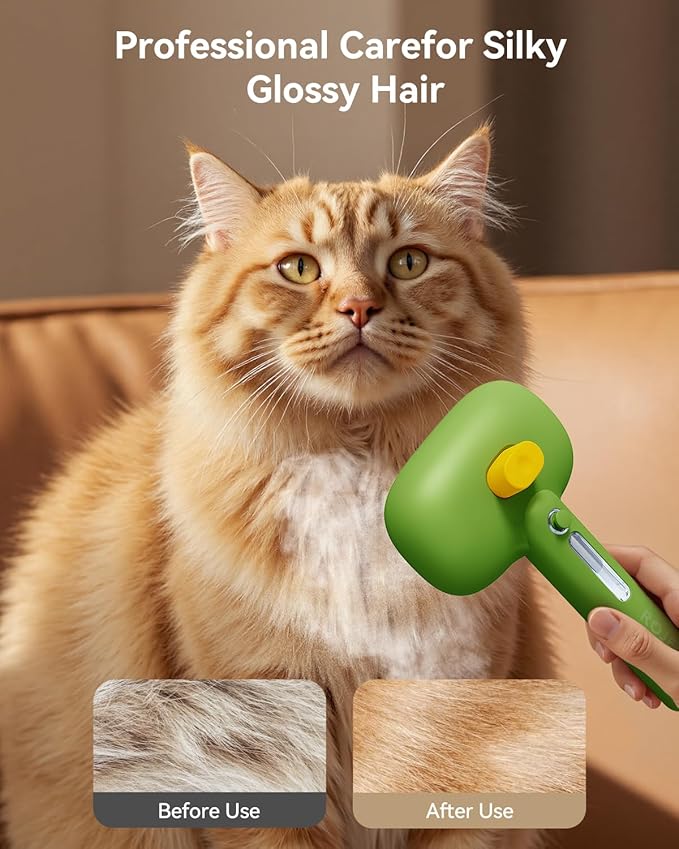 ROJECO 3-in-1 Pet Steam Brush for Cats&Dogs - Detangling Comb with Adjustable Mist, Handheld Deshedding Grooming Tool for Long/Short Hair, Massage Brush & Shedding Control Gift,Cordless (Green)