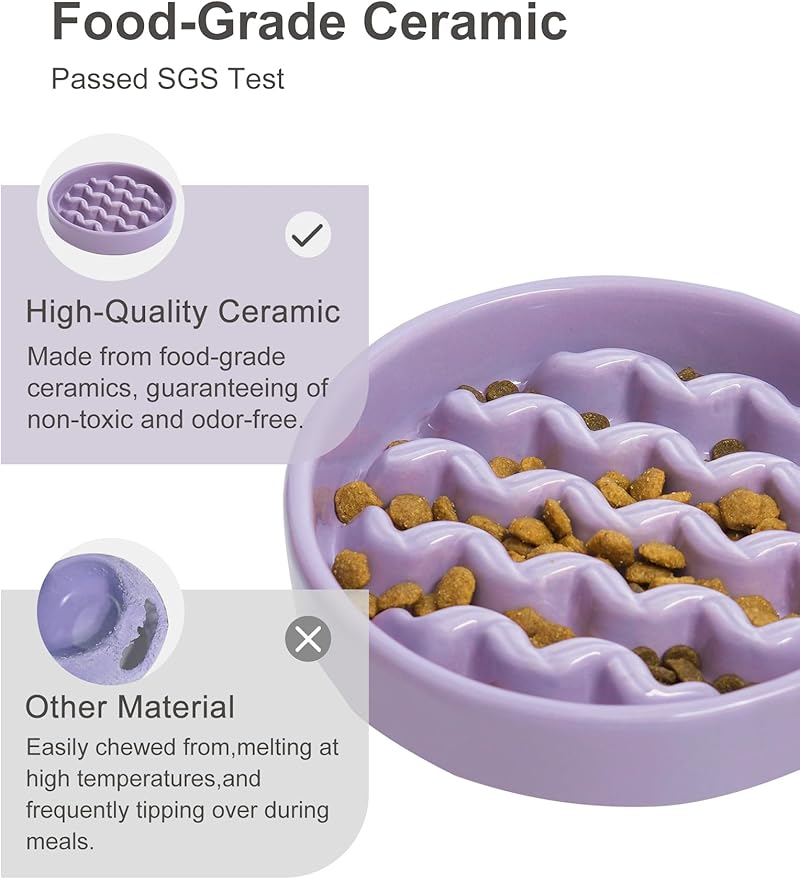 Ceramic Maze Dog Slow Feeder with Non-Slip Silicone Rim – Heavy-Duty Stoneware Bowl with Puzzle Pattern for Bloating & Obesity Prevention (Purple-M)