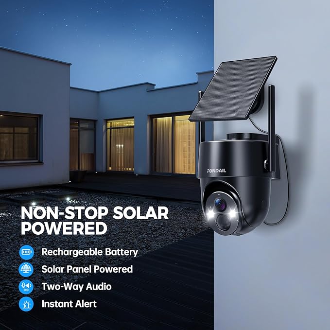 Solar Security Cameras Wireless Outdoor, 2K 360° View Solar Powered WiFi 3MP Security Camera for Home Security with Color Night Vision, PIR Detection, 2-Way Audio, Motion Alert, Easier to use