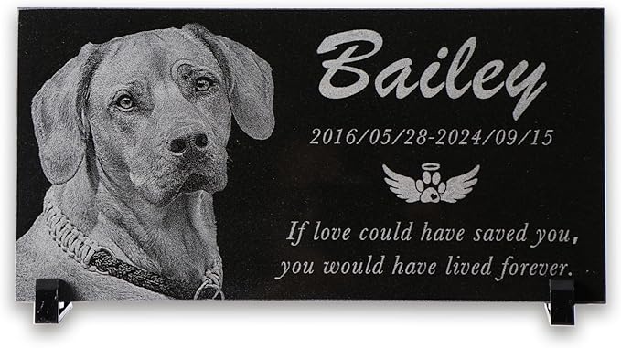 Personalized Black Granite pet Memorial Stone, Garden Plaque Engraved with Photo for Dogs, Customized Headstone for Cemetery Decoration, Memorial Gifts for Loss of Dog, Cats and Family Pets