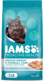 IAMS Proactive Health Indoor Weight Control & Hairball Care Adult Dry Cat Food, Chicken & Turkey Recipe, 7 lb. Bag