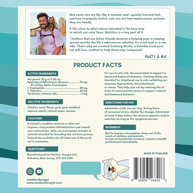 ALBERT & MIA Lickable Cat Calming Treats - Stress & Anxiety Relief for Indoor Cats - Tasty & Vet Calming Treats for Cats & Kittens (Calm Care for Grooming, Car Rides, Travel and Sleep Aid) 20 Pack