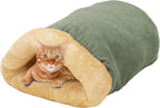 4 in 1 Self Warming Burrow Cat Bed, Pet Hideway Sleeping Cuddle Cave (Sage Green)