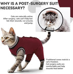 T'CHAQUE Cat Clothes Surgery Recovery Suit for Female Male, Cat Onesie Pet Surgical Pajamas Long Sleeve, Abdominal Wound Healing, E-Collar Alternative, Spay/Neuter Recovery Garment-Burgundy-L