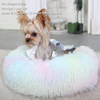 Fluffy Rainbow Dog Bed Extra Small Washable,Calming Dog Bed Rainbow for Small Dogs 15 inches Donut Soft Small Pet Bed,Anti Anxiety Round Fits up to 5 lbs Warm Comfort Pets Beds for Puppy Dogs Indoor