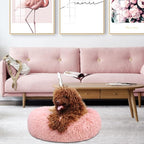 Pink Dog Bed for Small Dogs Machine Washable, Calming Bed for Puppy with Anxiety,19 Inch Round Donut Cute Soft Plush Cuddler Girl Dog Bed for small size dogs with Fluffy Faux Fur,Fits Under 10 lb Pets