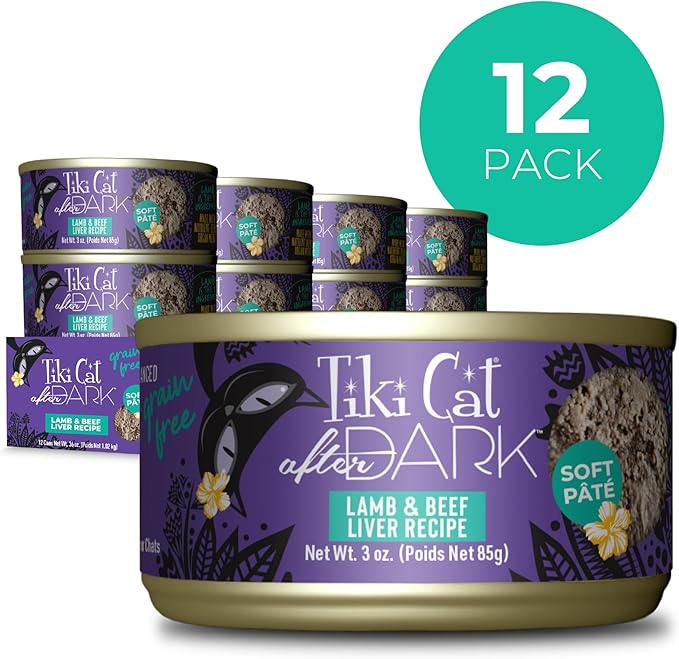 Tiki Cat After Dark Soft Pate, Lamb & Beef Liver, High-Protein and 100% Non-GMO Ingredients, Wet Cat Food for Adult Cats, 3 oz. Can (12 Count) (Packaging May Vary)