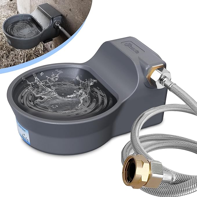 Automatic Dog Water Dispenser with Anti-tip Bracket, 68 oz Outdoor Dog Water Bowl Dispenser, Auto Refill Water Feeder for Pets & Livestock, Food Grade Waterer Fit 3/4" GHT Faucet, Wide Mouth