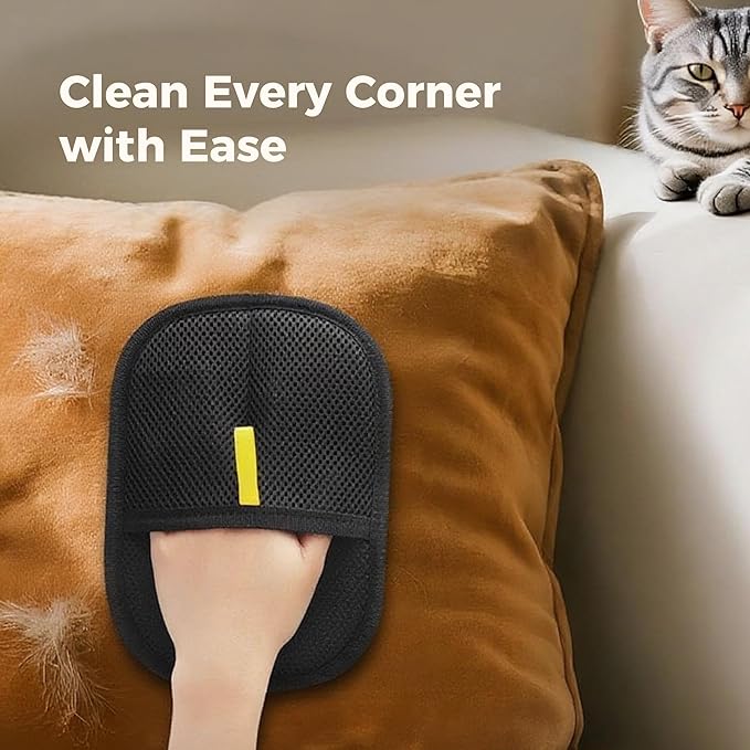 3 Pcs Electrostatic Pet Hair Removal Gloves with Bidirectional Bristle Design, Washable Reusable Cat Dog Hair Remover Grooming Glove Tool for Furniture, Bed Sheets,Car Seat (Yellow)