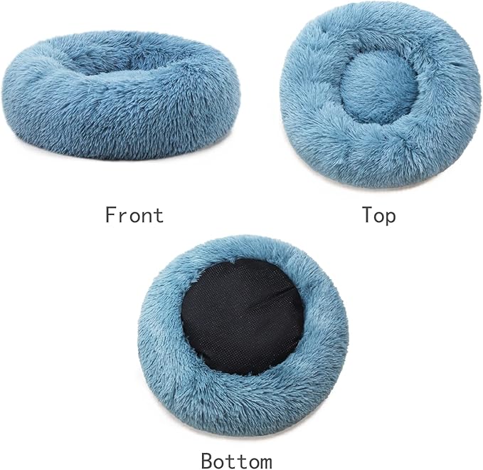 Small Dog Donut Bed for Small Dogs Machine Washable,Calming Donut Blue Dog Bed for Small Puppy with Anxiety，with Fluffy Soft and Comfy Faux Fur Cuddler Pet Bed for Small Pets