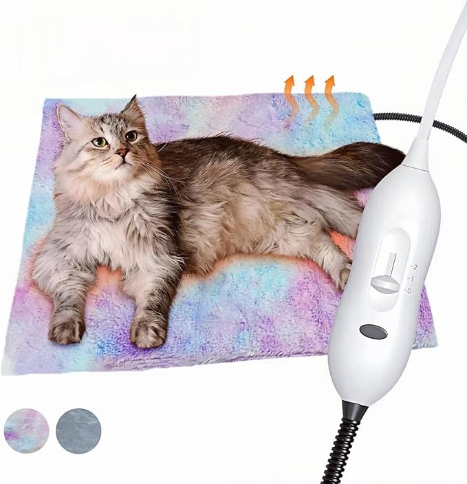 Heating Pad for Cats, Indoor Outdoor Waterproof Electric Heated Pad Mat with Chew Resistant Cord, Soft Washable Cover, Adjustable Temperature Soft Fluffy Pet Bed Warmer-Medium 17.7x17.7x0.6(Color)