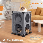 2-Level Cat House&Condo, 2-Story Cat Beds for Indoor Cats, Elevated Cat Cave for Multiple Cats, Outside Cat House, Stable and Easy to Assemble, 15.75'' x 15.75'' x 25.2''inches, Grey