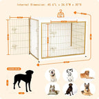 DWANTON Dog Crate Furniture with Cushion, Wooden Kennel Table with Double Doors, Indoor Dog House, Extra Large Size, 43.3" L, White+Gold