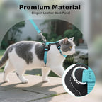 Plutus Pet Adjustable Cat Harness and Leash Set, Quick Release, Escape Proof Nylon Vest with Leather Trim for Kitten, Small Medium Large Cats, Light Blue