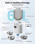 Automatic Cat Feeder for 3 Cats, 6L/25 Cups Smart WiFi Pet Feeder, Strong Anti-Jam System, Dual-Effect Desiccant Cat Food Dispenser, with 10S Voice Recorder for Cats and Small Dog(White)