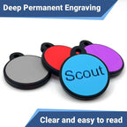 GoTags Silent Silicone Dog Tags, Personalized Soundless Pet Tag Engraved with Unique Custom Designs, for Dogs and Cats Small Medium and Large 6 Bright Colors (Round)