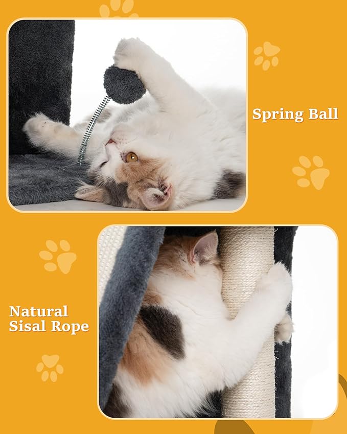 14‘’ Cat Tree Tower with Scratching Post, 20 * 16.5in Perch Bed for Large Adult Cats, Condo Cave for Indoor Small Medium Kittens, Dark Gray