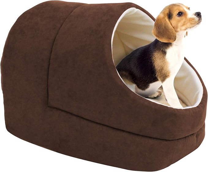 GOOPAWS Cat Cave for Cat and Warming Burrow Cat Bed, Pet Hideway Sleeping Cuddle Cave (Brown-2)
