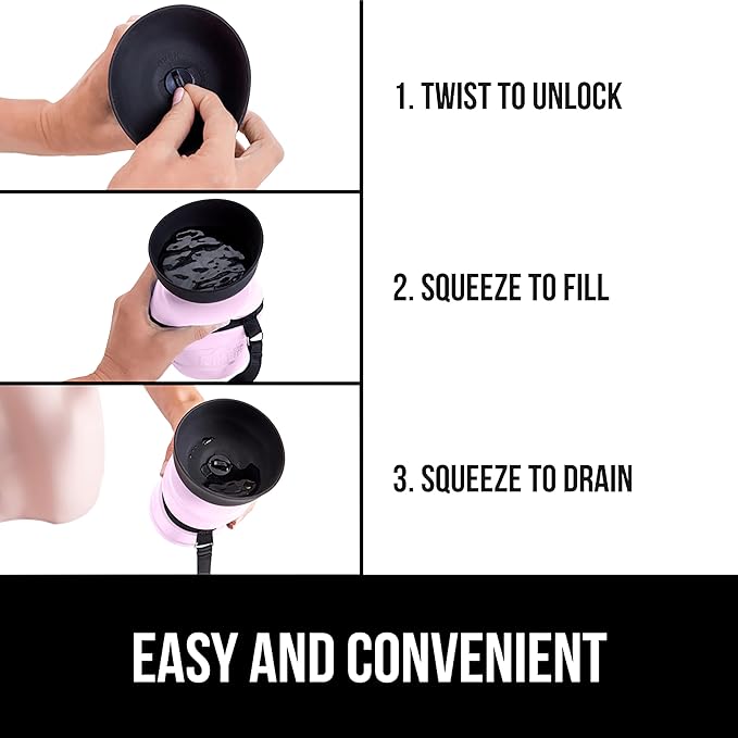 GORILLA GRIP Dog Water Bottle, Portable Water Bowl Dispenser for Dogs, 16 oz Leak Proof Pet Travel Squeeze Bottles, Food Grade Silicone, to Go Puppy Essentials, Hiking Camping Trip Accessories, Pink